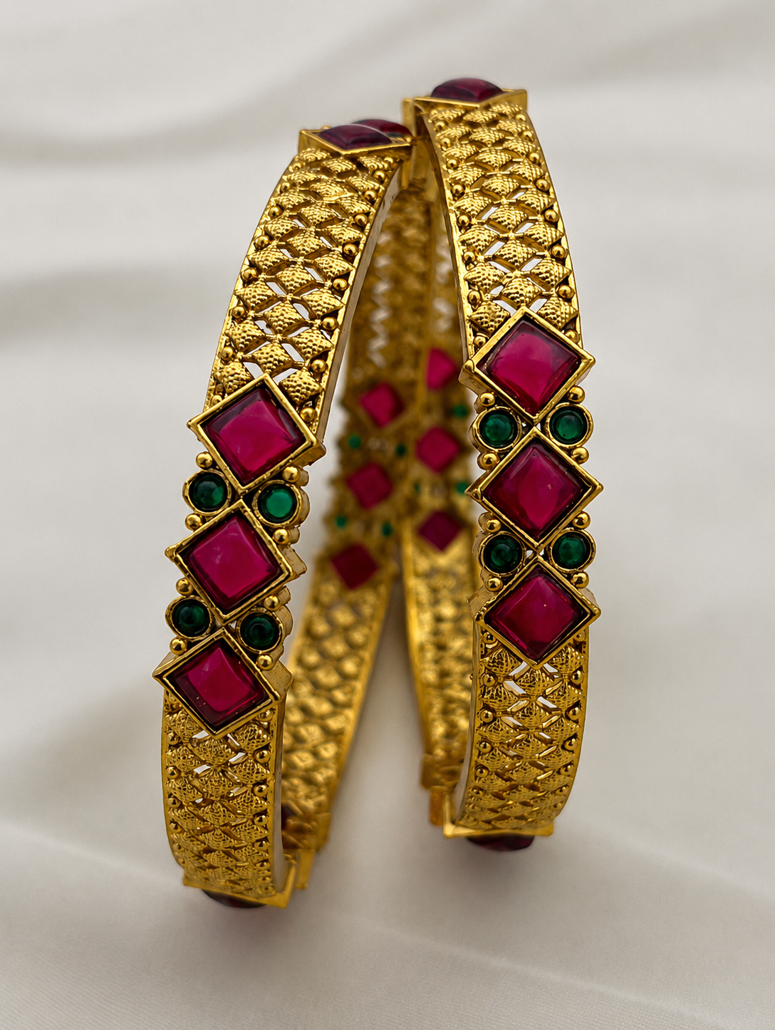 Ruby-Red Square Stones Bangles
