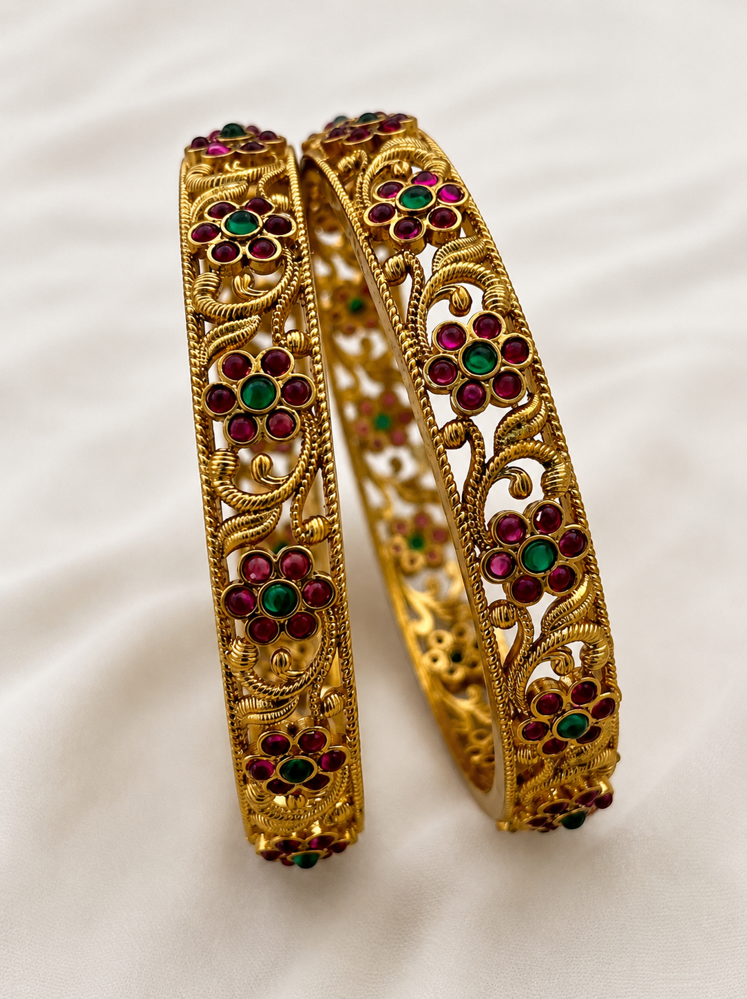 Antique Gold-finish Floral Bangles